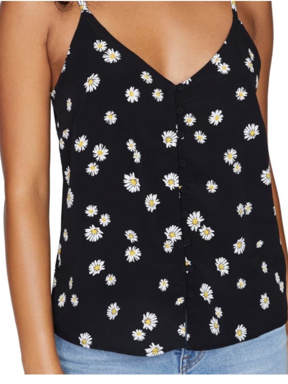 SANCTUARY - Daisy Button Front Black Tank Top Blouse Sz Small